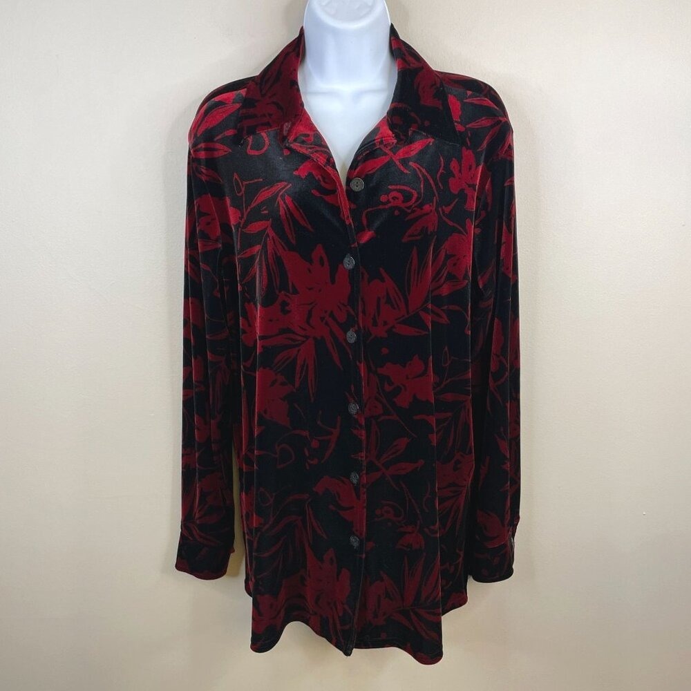 Vintage Dark Floral Velvet Tunic Top Womens Medium Romantic Holiday Party Chic